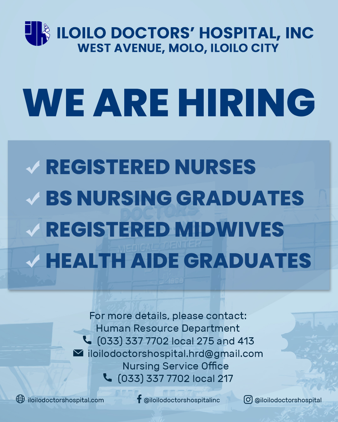 Job Hiring Iloilo Doctors Hospital Inc